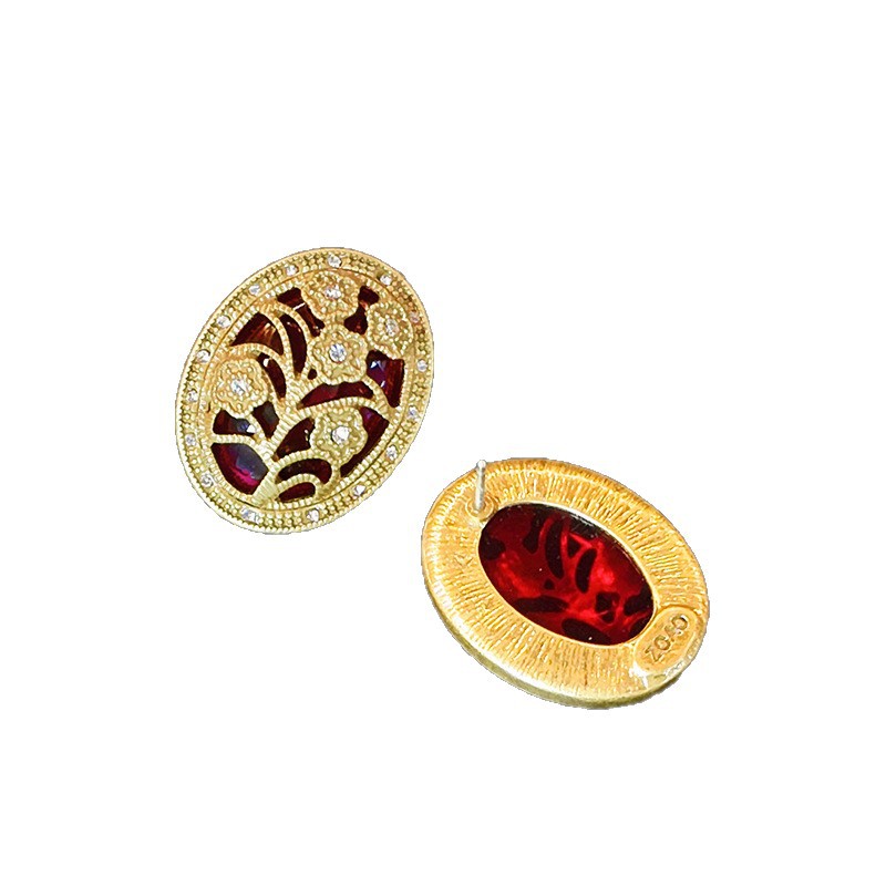 Retro Luxury Flower Hollow Design With Glass Inlaid Earrings