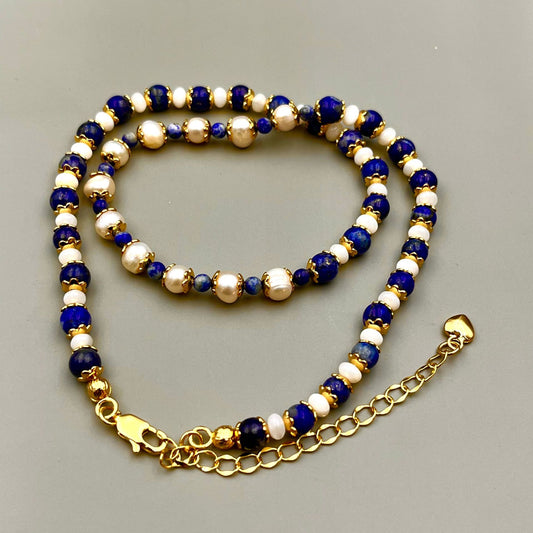 Retro Lapis Stone Pearl Fashion Necklace For Women