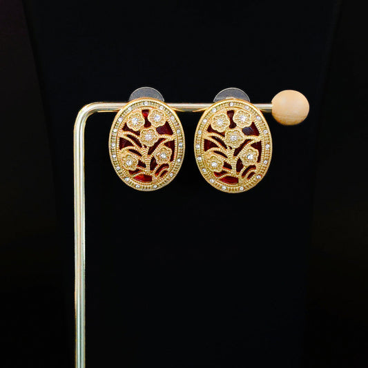 Retro Luxury Flower Hollow Design With Glass Inlaid Earrings