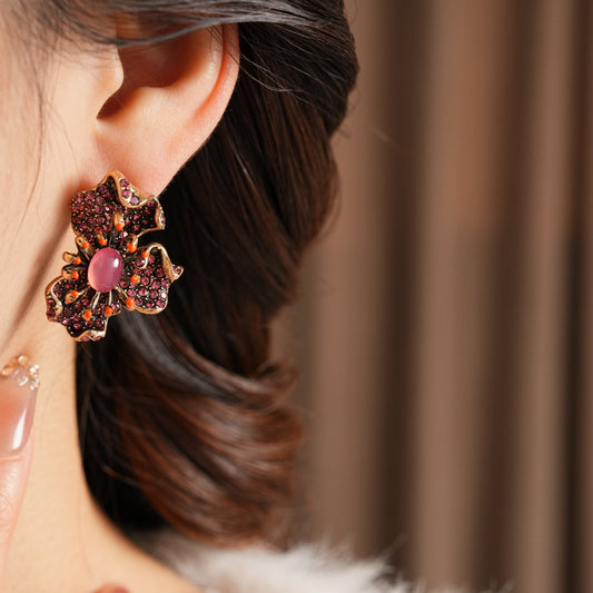 Vintage Floral Rhinestone Stud Earrings With S925 Sterling Silver Post