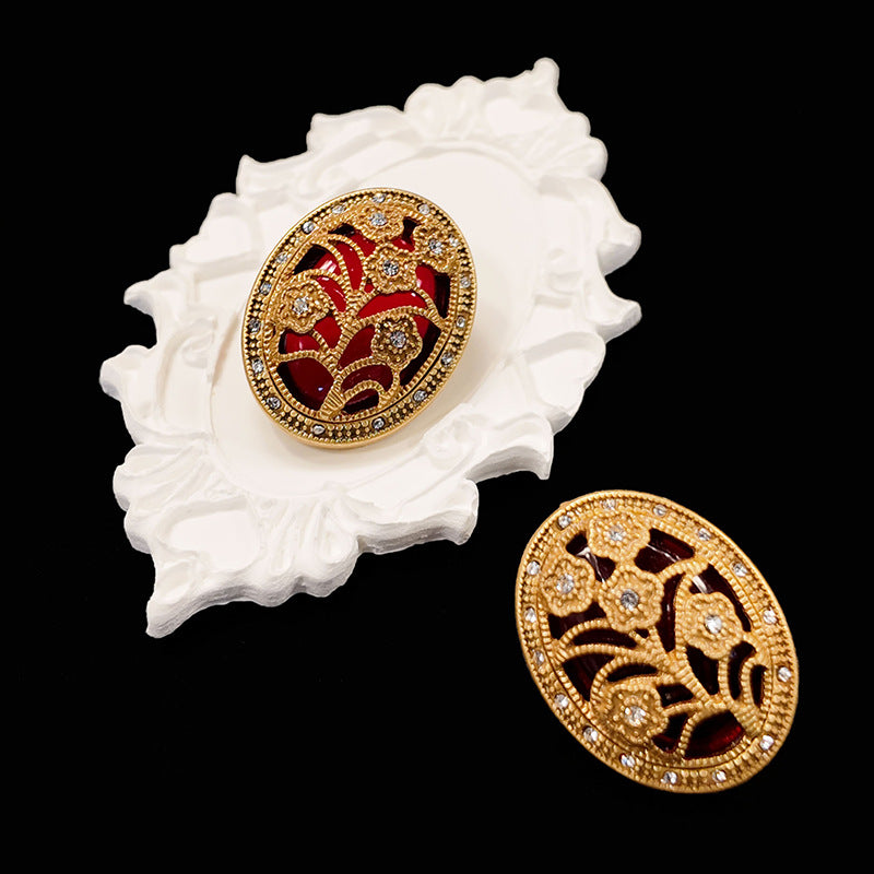 Retro Luxury Flower Hollow Design With Glass Inlaid Earrings