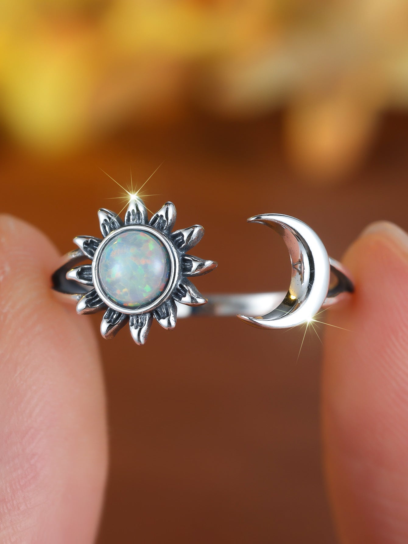 Vintage Sun And Moon Open Ring For Women