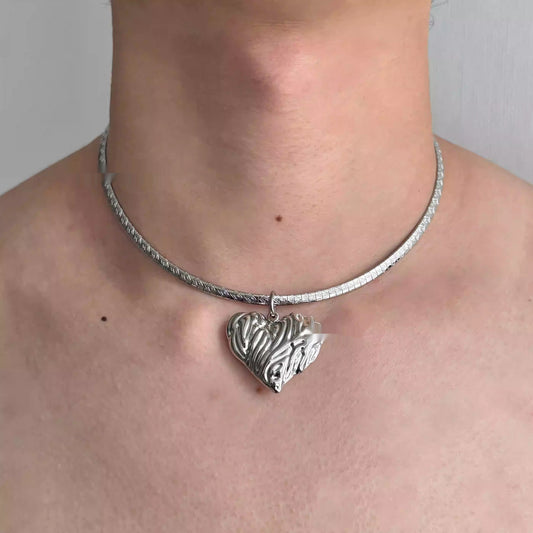 Silver Needle Vintage Silver Titanium Steel Heart Necklace Choker