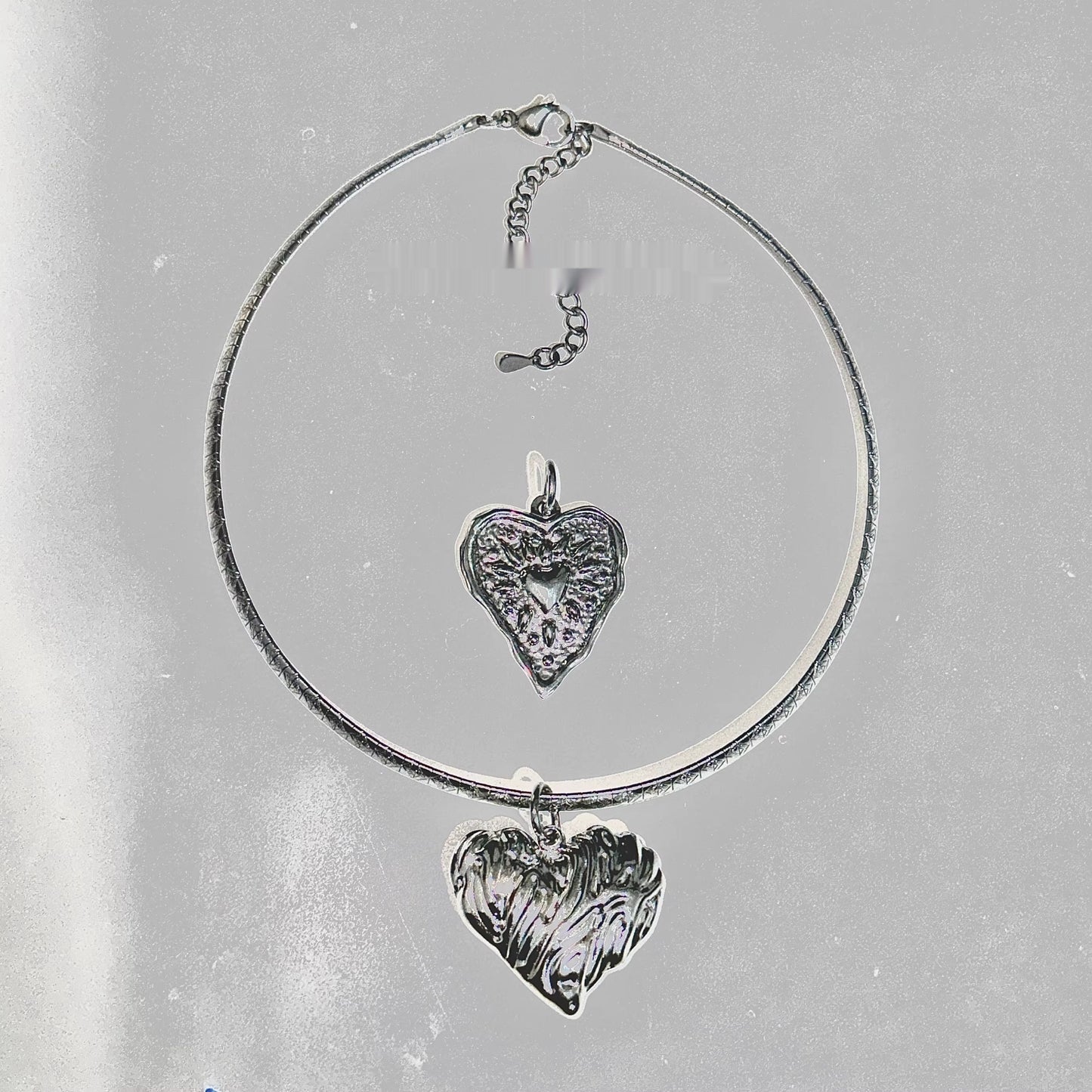 Silver Needle Vintage Silver Titanium Steel Heart Necklace Choker
