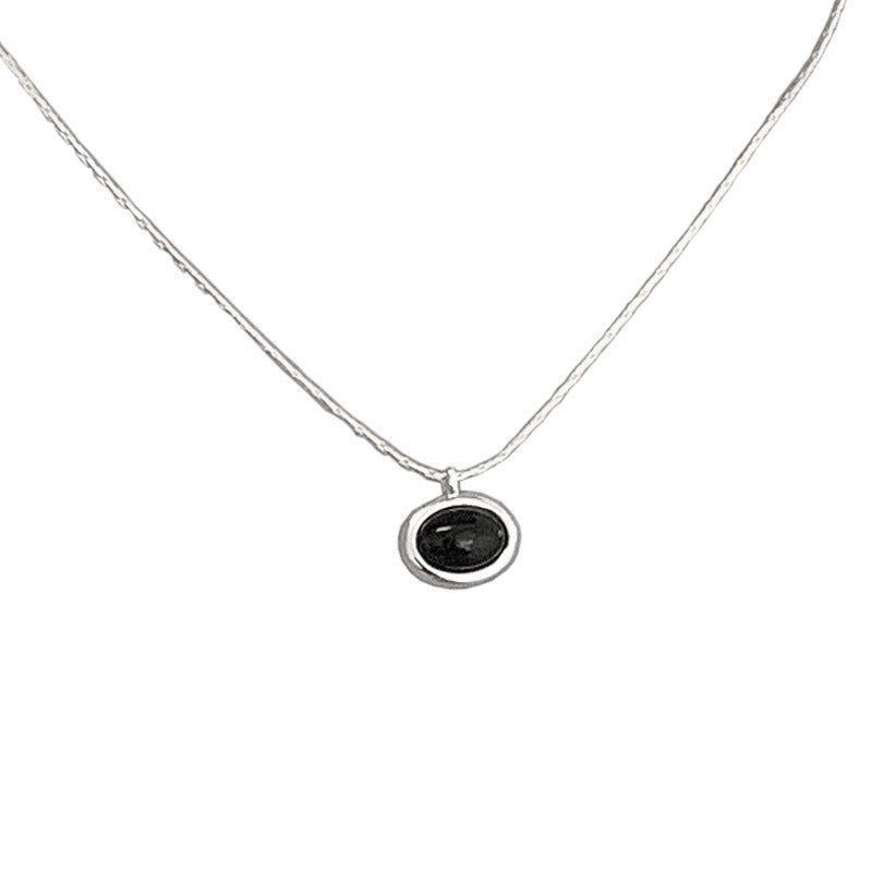 S925 Sterling Silver Oval White Mother-of-Pearl And Black Onyx Necklace For Women