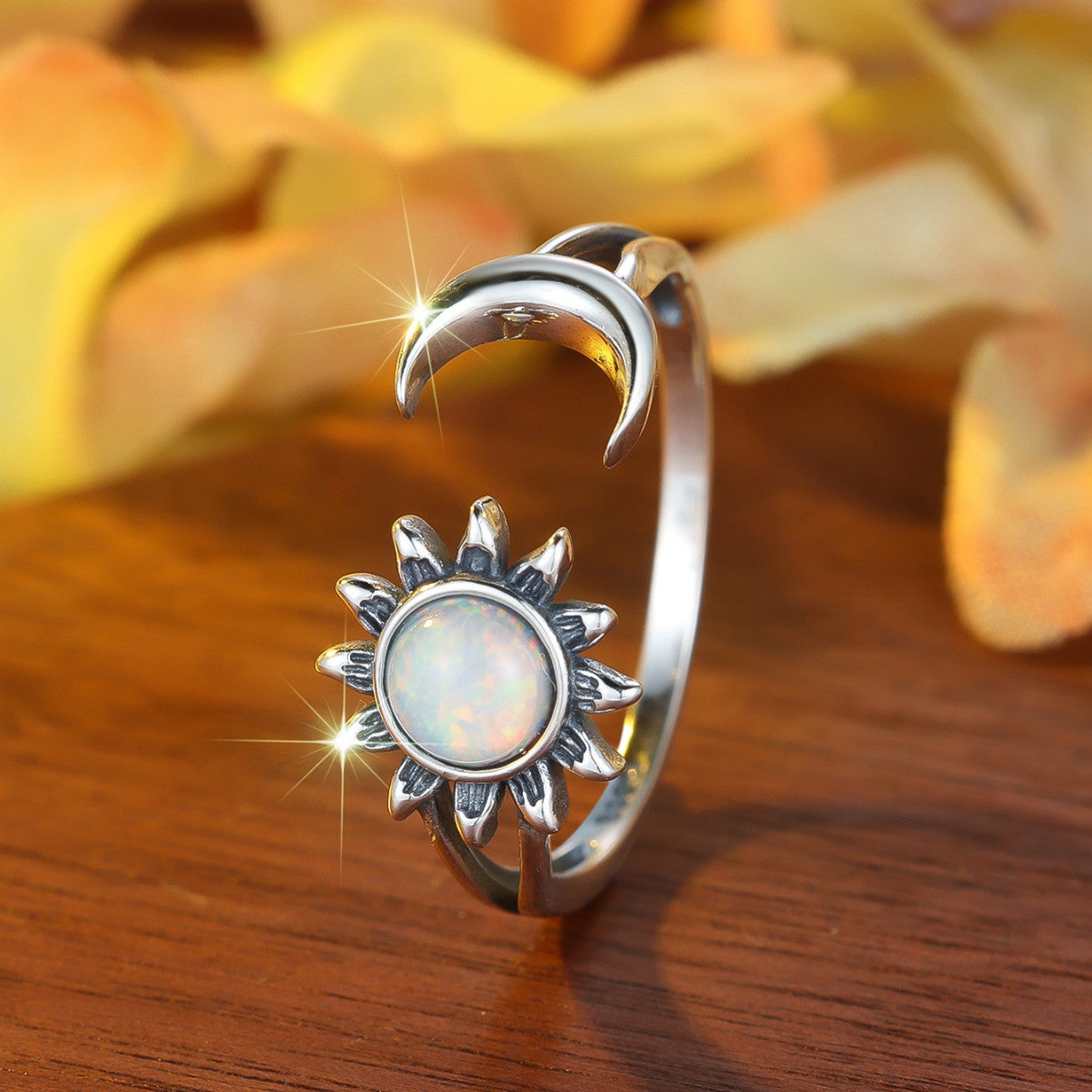 Vintage Sun And Moon Open Ring For Women
